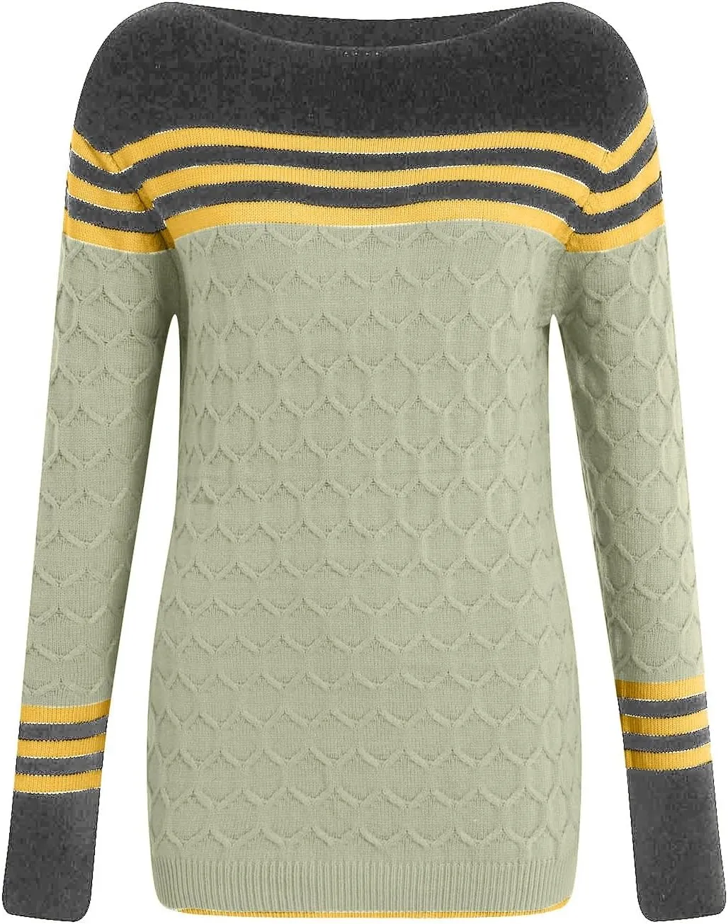 Women's Striped Color Block Sweater Crewneck Long Sleeve Knit Pullover Oversized Loose Fit Tops 2024
