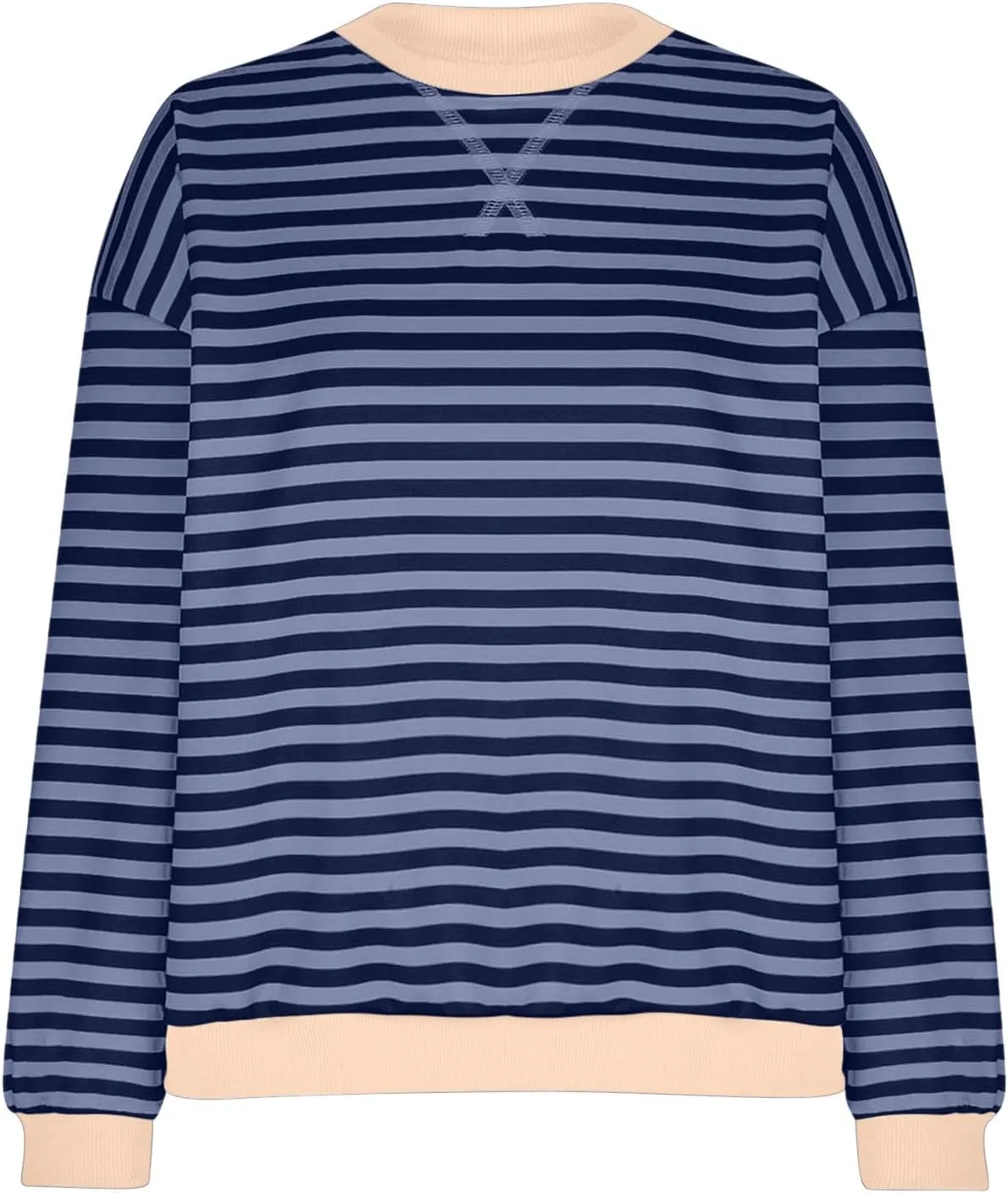 Women's Striped Oversized Sweatshirt 2024 Trendy Crew Neck Long Sleeve Casual Tshirts Loose Pullover Top Y2K Clothes