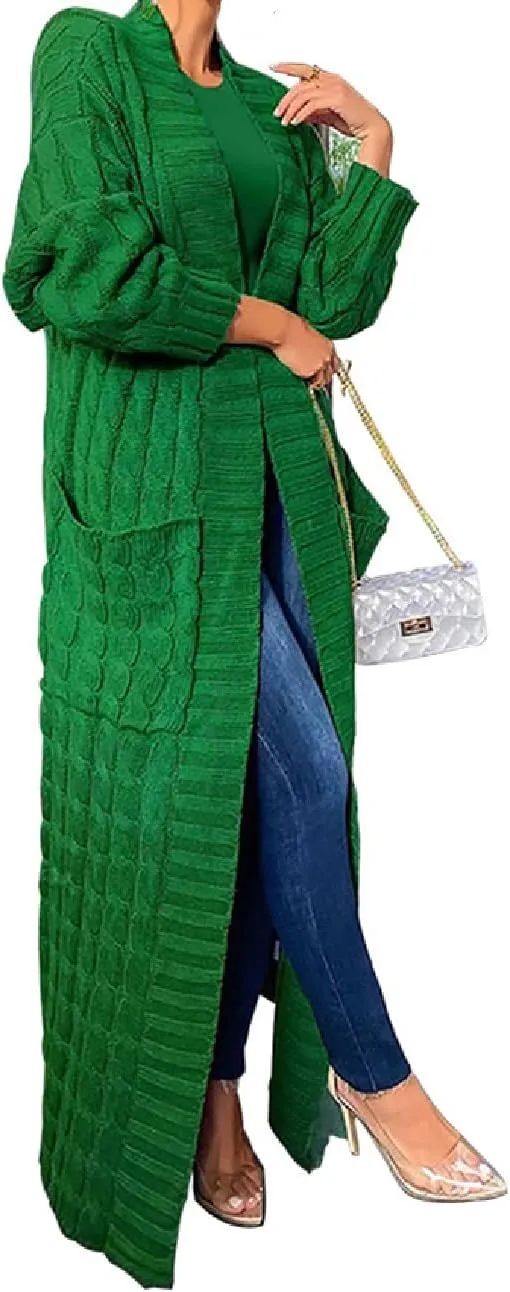 Womens Stylish Cable Knit Dual Chunky Cardigan with Pockets