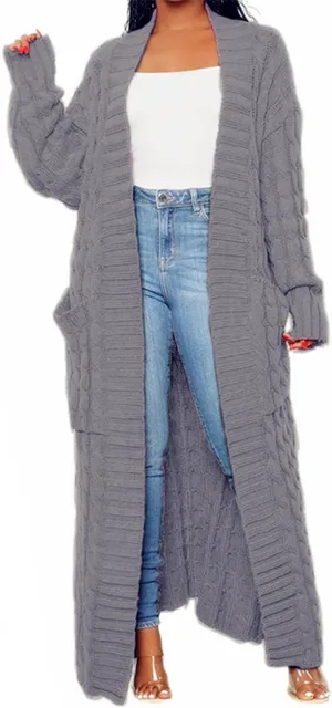 Womens Stylish Cable Knit Dual Chunky Cardigan with Pockets