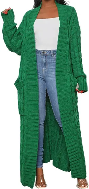 Womens Stylish Cable Knit Dual Chunky Cardigan with Pockets