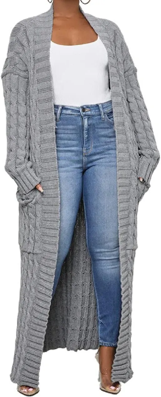 Womens Stylish Cable Knit Dual Chunky Cardigan with Pockets