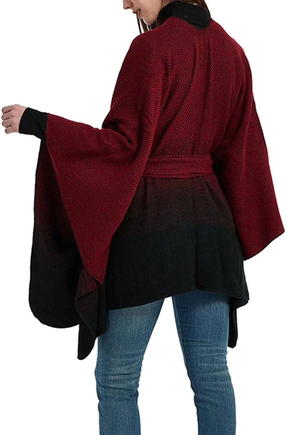 Women's Sweater Poncho Coat, Women's Shawl Wrap Poncho Cape Belt Gradient Cardigan Sweaters Open Front for Fall Winter