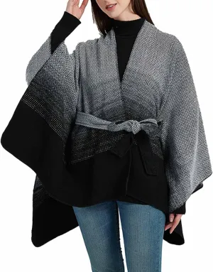 Women's Sweater Poncho Coat, Women's Shawl Wrap Poncho Cape Belt Gradient Cardigan Sweaters Open Front for Fall Winter