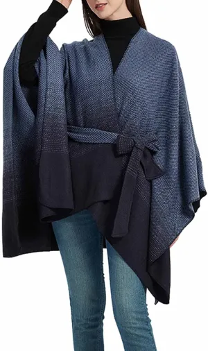 Women's Sweater Poncho Coat, Women's Shawl Wrap Poncho Cape Belt Gradient Cardigan Sweaters Open Front for Fall Winter