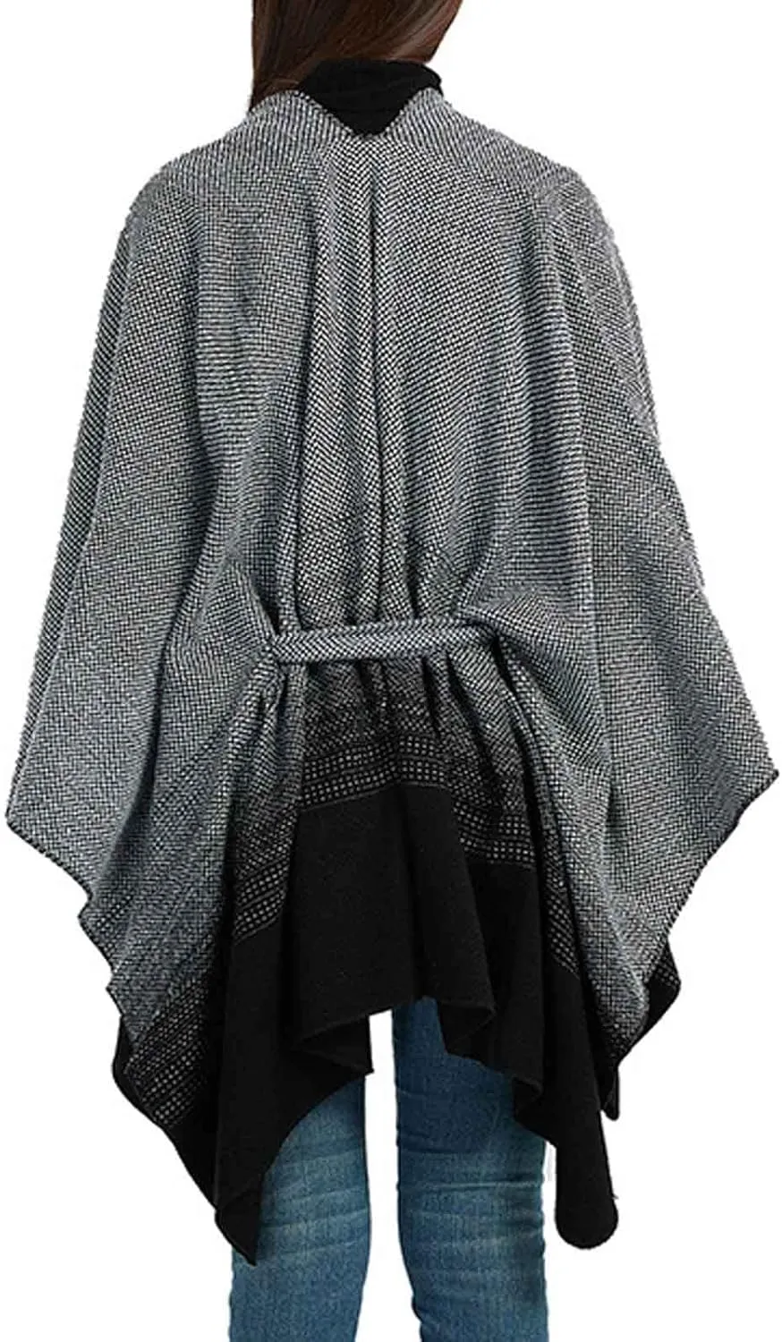Women's Sweater Poncho Coat, Women's Shawl Wrap Poncho Cape Belt Gradient Cardigan Sweaters Open Front for Fall Winter