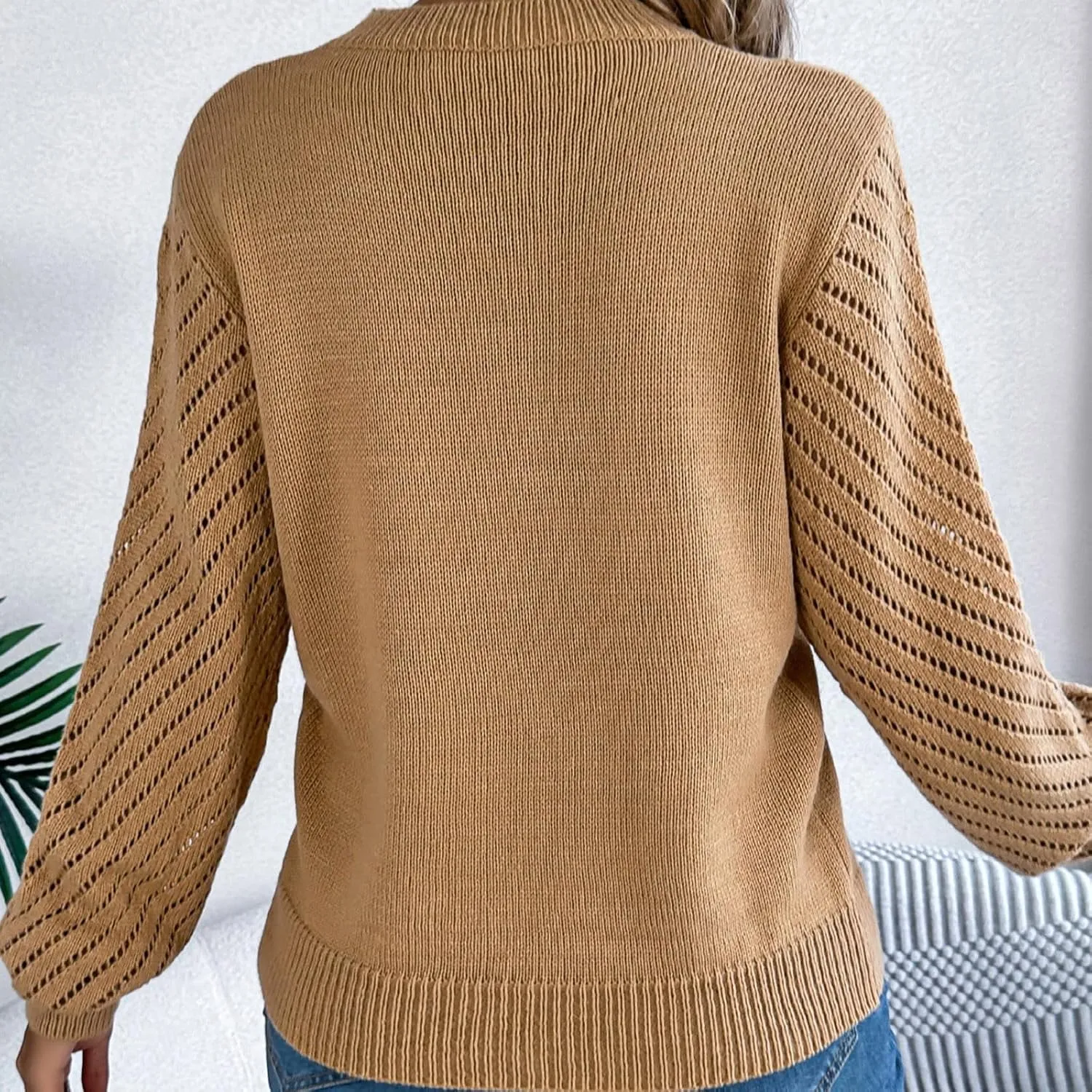 Womens Sweaters Cable Knit V Neck Solid Color Long Sleeve Casual Loose Fit Soft Jumper Tops