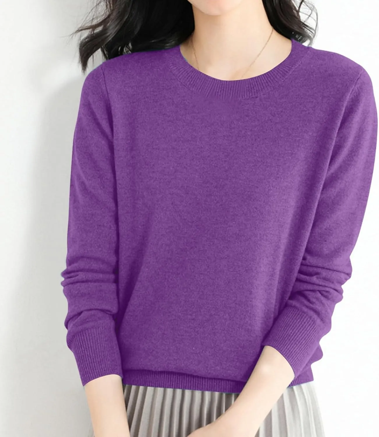 Womens Sweaters Cashmere Sweater Long Sleeve Soft Crew Neck Lightweight Knitted Pullover Comfy Knitted Jumpers