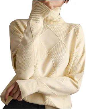 Womens Sweaters Women's Fall Sweaters Soft Sweaters for Women Oversized Turtleneck Long Sleeve Knitted Pullover