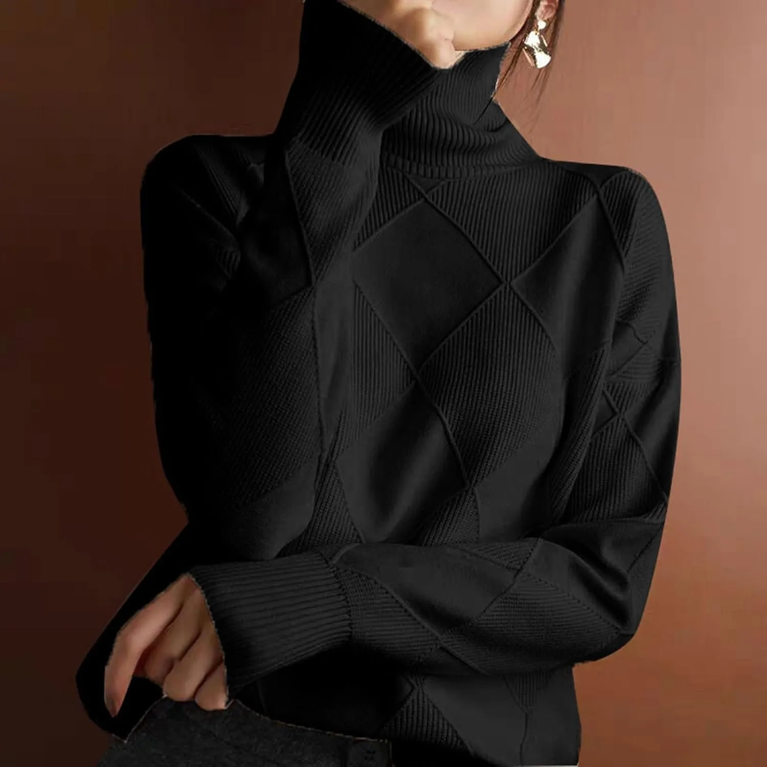 Womens Sweaters Women's Fall Sweaters Soft Sweaters for Women Oversized Turtleneck Long Sleeve Knitted Pullover