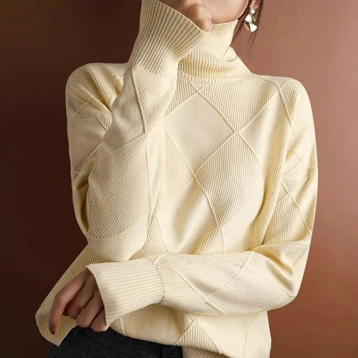Womens Sweaters Women's Fall Sweaters Soft Sweaters for Women Oversized Turtleneck Long Sleeve Knitted Pullover