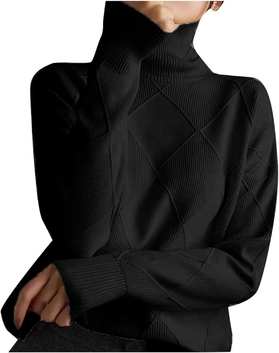 Womens Sweaters Women's Fall Sweaters Soft Sweaters for Women Oversized Turtleneck Long Sleeve Knitted Pullover