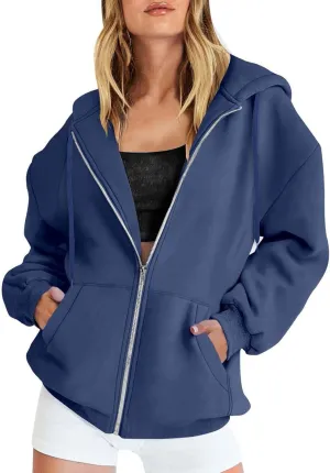 Women's Sweatshirt Full-Zip Hoodie Ladies Women Hooded Print Round Neck Long Sleeve Sweatshirt Tops Drop Shoulder
