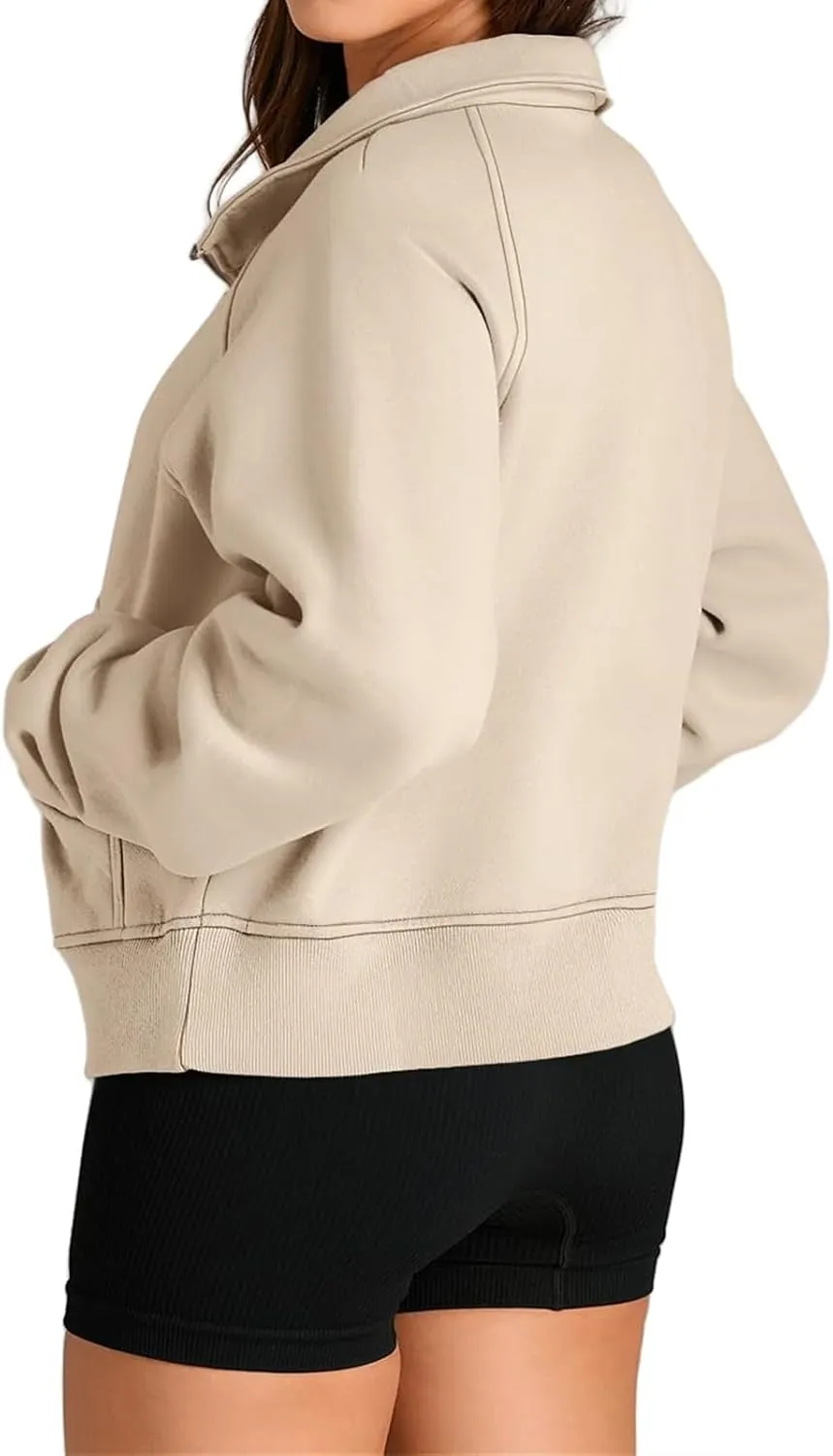 Womens Sweatshirt Half Zip Cropped Hoodie Pullover Fleece Quarter Zipper Sweatshirts 2025 Fashion Clothes Thumb Hole