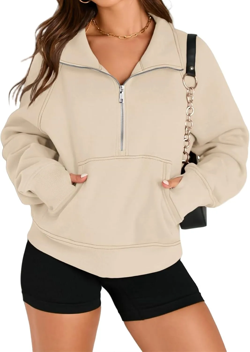 Womens Sweatshirt Half Zip Cropped Hoodie Pullover Fleece Quarter Zipper Sweatshirts 2025 Fashion Clothes Thumb Hole