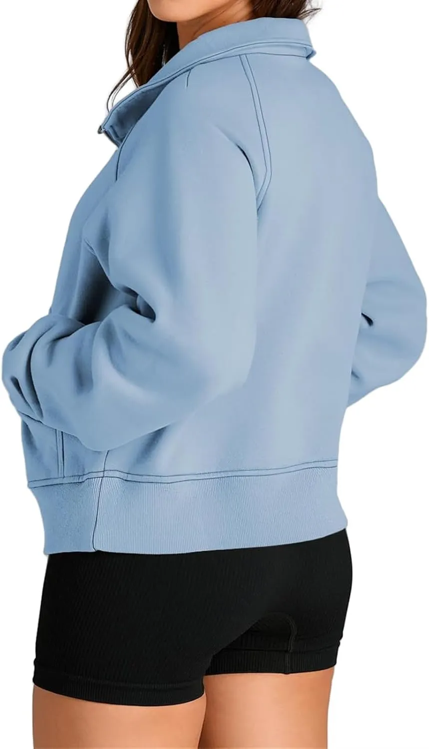 Womens Sweatshirt Half Zip Pullover Fleece Hoodie Quarter Zipper Cropped Sweatshirt Fall Outfits Clothes Thumb Hole