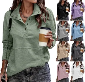 Womens Sweatshirt Henley Button V Neck Sweatshirt Casual Long Sleeve Loose Lightweight Tops 2025 Pullover Tunic Tops