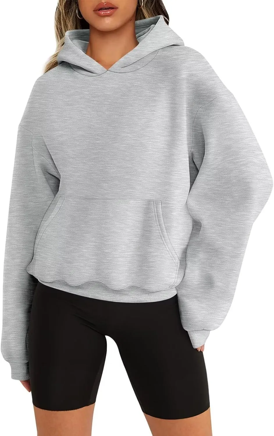Womens Sweatshirts Cropped Fleece Long Sleeve Hoodies Gray