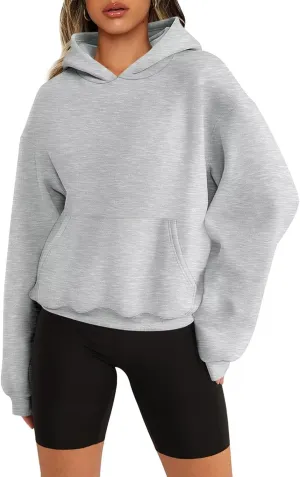 Womens Sweatshirts Cropped Fleece Long Sleeve Hoodies Gray