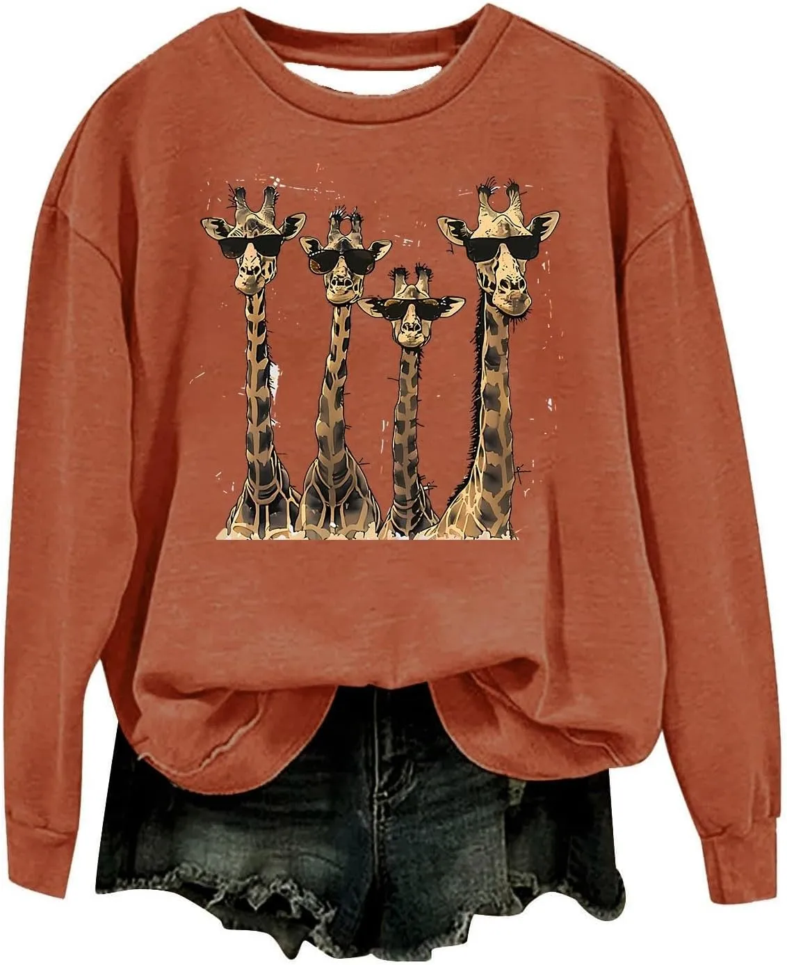 Womens Sweatshirts Pullover Long Sleeve Crewneck Cute Giraffe Graphic Tops Fashion Casual Loose Fleece Sweater Blouses