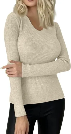 Womens Tops Solid Color Sweaters Slim Long Sleeve Shirts Lightweight Soft Sweatshirts Fall Pullover Outfits