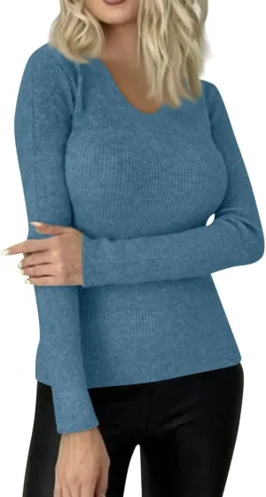 Womens Tops Solid Color Sweaters Slim Long Sleeve Shirts Lightweight Soft Sweatshirts Fall Pullover Outfits