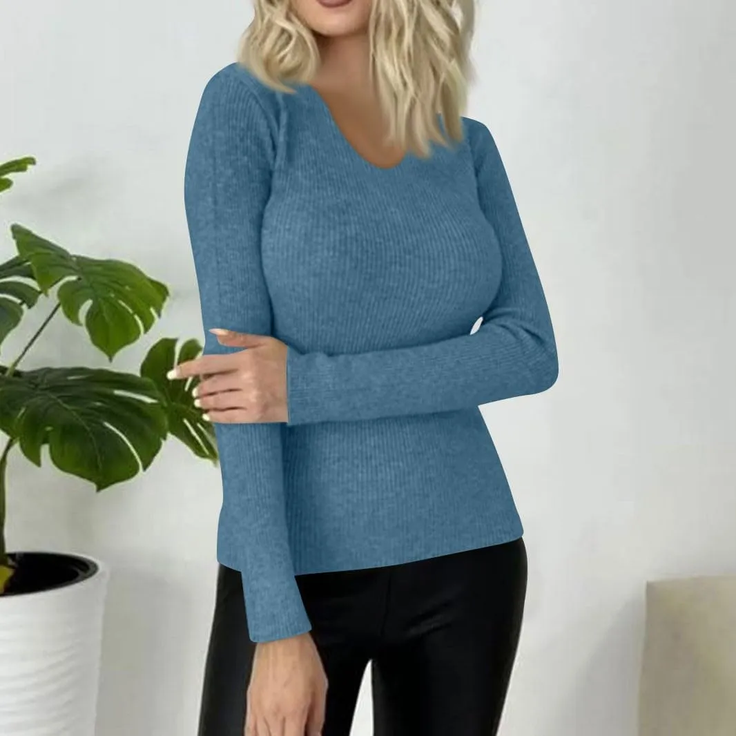 Womens Tops Solid Color Sweaters Slim Long Sleeve Shirts Lightweight Soft Sweatshirts Fall Pullover Outfits
