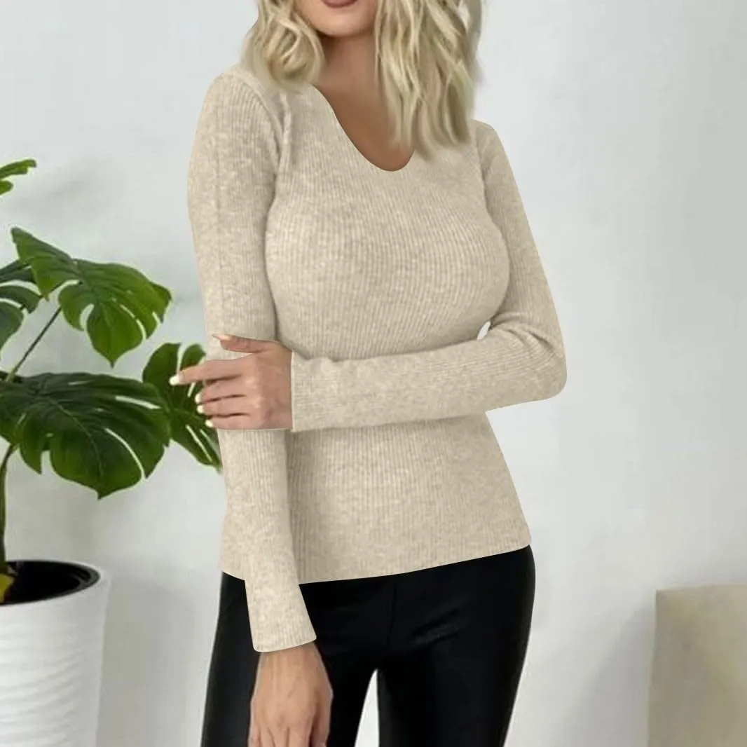 Womens Tops Solid Color Sweaters Slim Long Sleeve Shirts Lightweight Soft Sweatshirts Fall Pullover Outfits