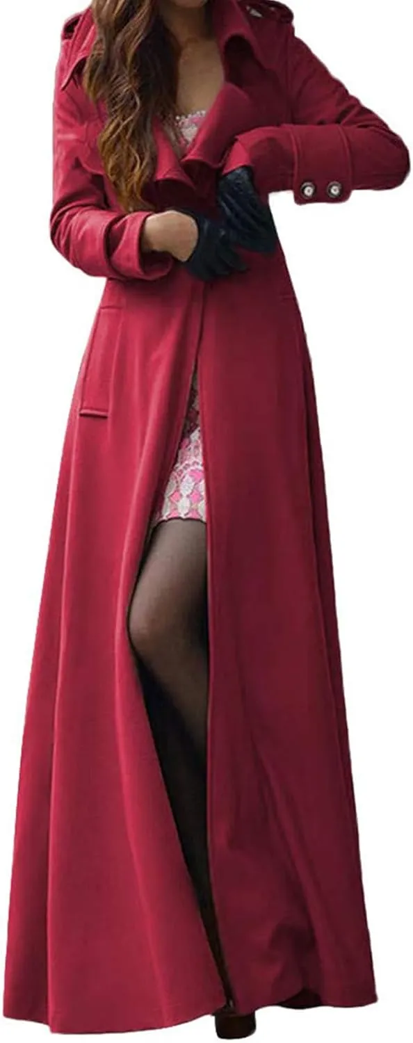 Women's Trench Coats Lapel Wool Blend Long Peacoat Ladies Elegant Slim Jacket Winter Warm Casual Outwear