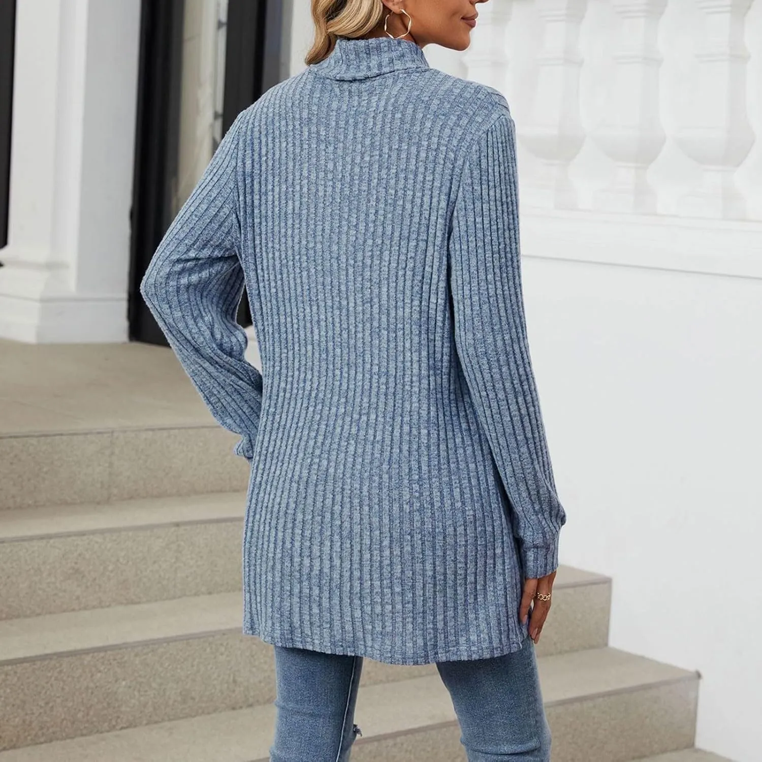 Womens Tunic Tops Sweater Turtleneck Long Sleeve Shirts Oversized Sweaters Pullover with Pockets Fall Fashion 2024