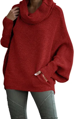 Womens Turtleneck Oversized Tunic Jumper Chunky Knitted Sweaters Winter Fall Warm Drop Shoulder Dressy Pullover Tops
