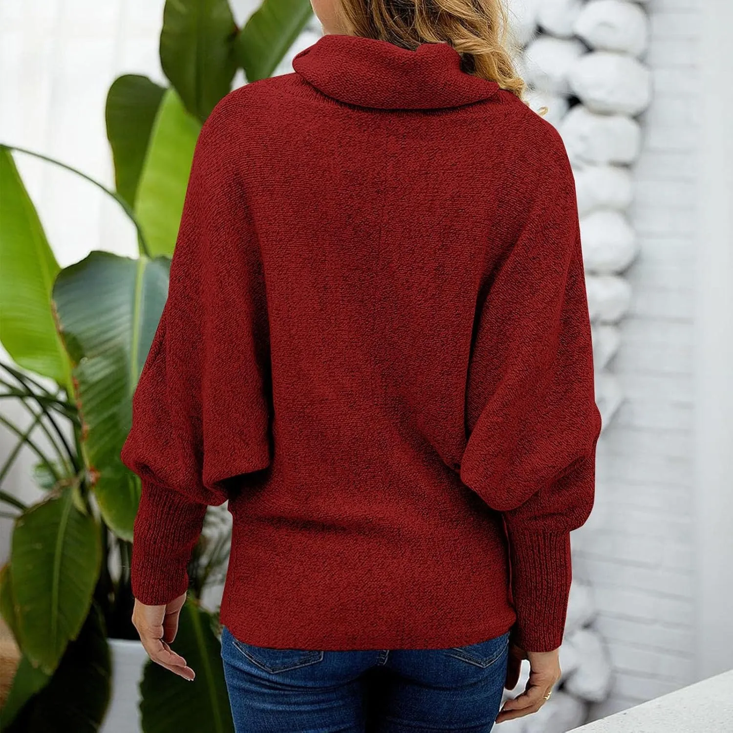 Womens Turtleneck Oversized Tunic Jumper Chunky Knitted Sweaters Winter Fall Warm Drop Shoulder Dressy Pullover Tops