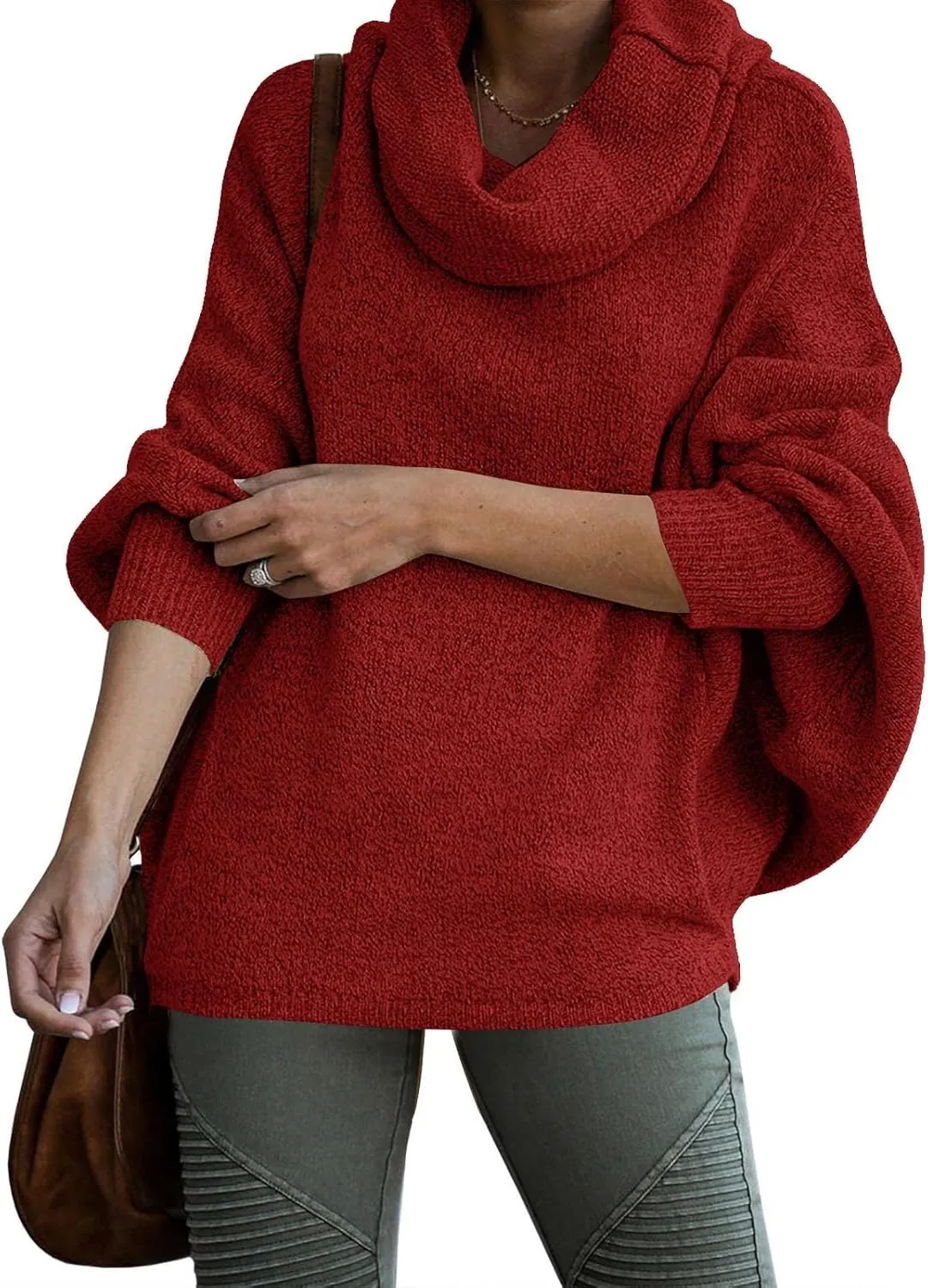 Womens Turtleneck Oversized Tunic Jumper Chunky Knitted Sweaters Winter Fall Warm Drop Shoulder Dressy Pullover Tops