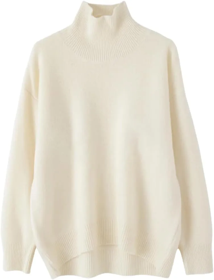 Womens Turtleneck Sweater Loose Casual Jumpers Soft Comfy Oversized Knitted Pullover Tops
