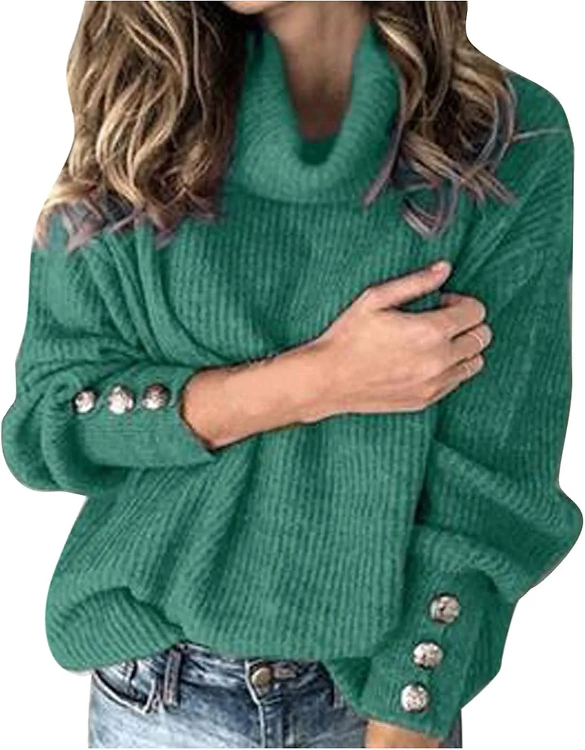 Womens Turtleneck Sweaters Plus Size Lantern Sleeve Ribbed Knit Pullover Casual Soft Solid Fall Winter Jumper Tops