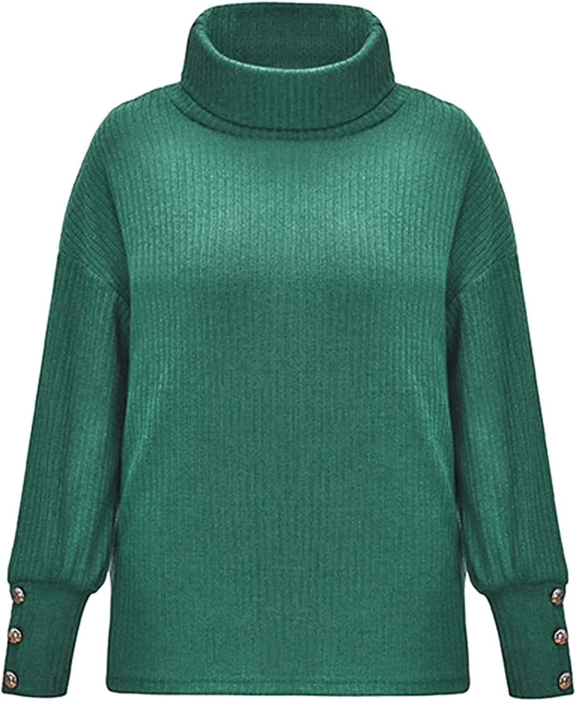 Womens Turtleneck Sweaters Plus Size Lantern Sleeve Ribbed Knit Pullover Casual Soft Solid Fall Winter Jumper Tops
