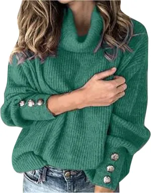 Womens Turtleneck Sweaters Plus Size Lantern Sleeve Ribbed Knit Pullover Casual Soft Solid Fall Winter Jumper Tops