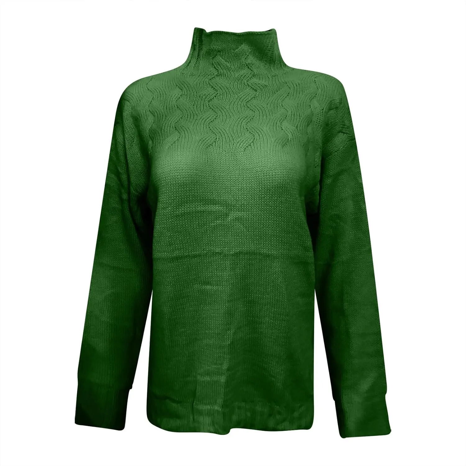 Womens Winter Casual Long Sleeve Solid Color Cable Knit Balloon Sleeve Mock Neck Sweater Warm Basic Pullover