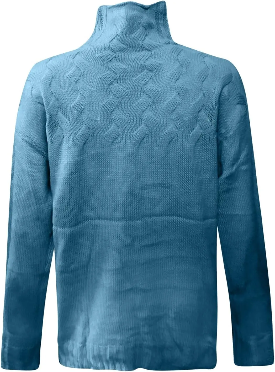 Womens Winter Casual Long Sleeve Solid Color Cable Knit Balloon Sleeve Mock Neck Sweater Warm Basic Pullover