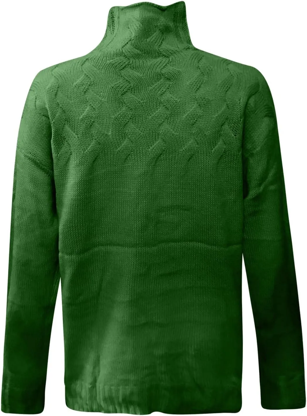 Womens Winter Casual Long Sleeve Solid Color Cable Knit Balloon Sleeve Mock Neck Sweater Warm Basic Pullover