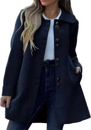 Womens Winter Coat Oversized Wool Blend Pea Coat Single Breasted Lapel Trench Coat Overcoat 2024