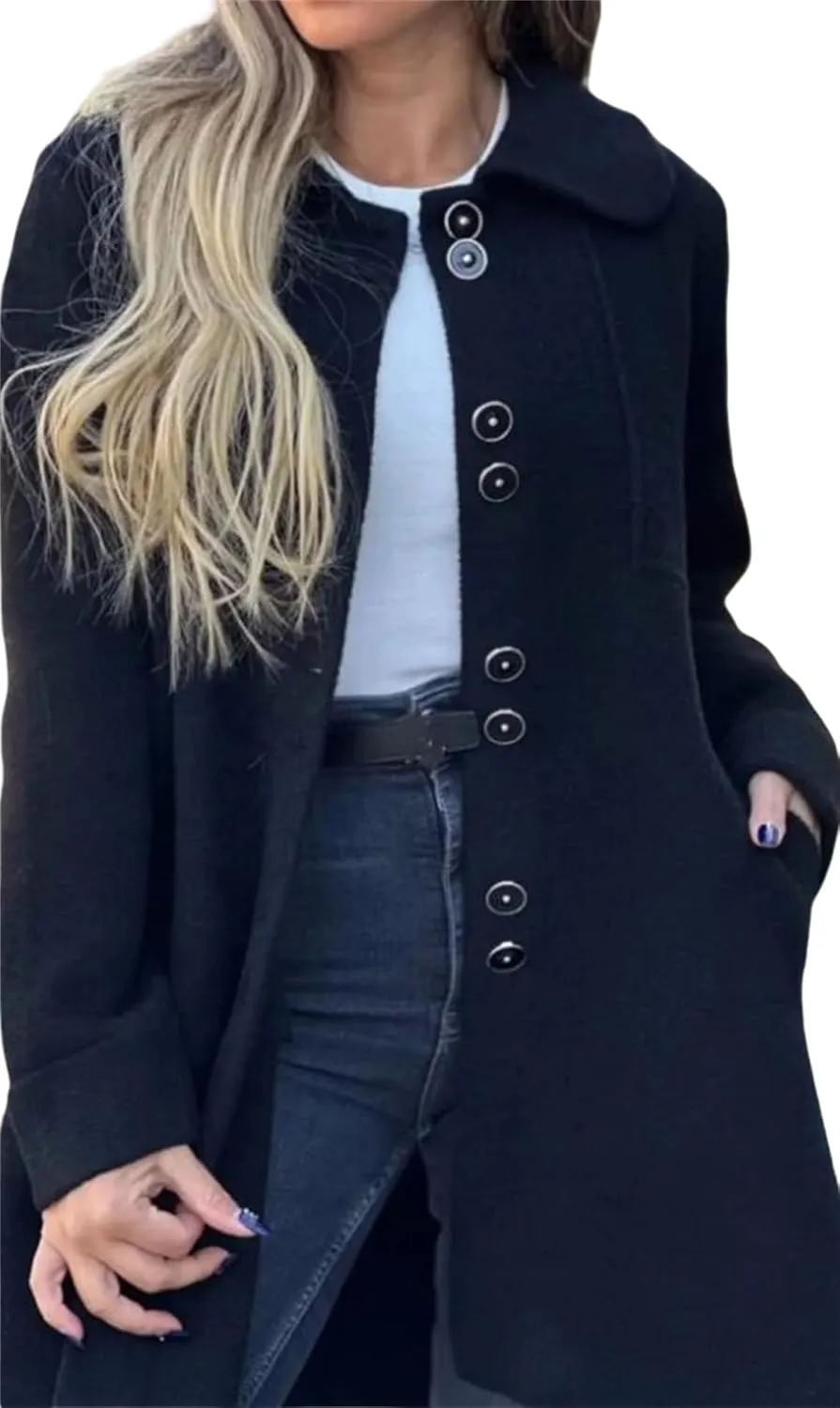 Womens Winter Coat Oversized Wool Blend Pea Coat Single Breasted Lapel Trench Coat Overcoat 2024