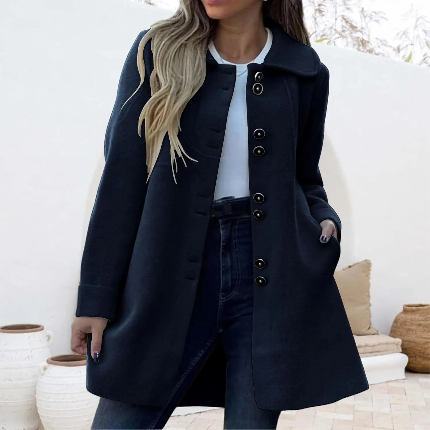 Womens Winter Coat Oversized Wool Blend Pea Coat Single Breasted Lapel Trench Coat Overcoat 2024
