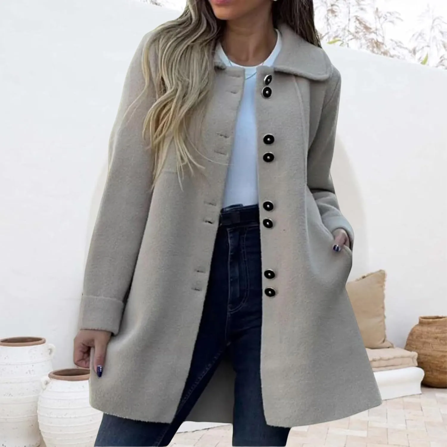 Womens Winter Coat Oversized Wool Blend Pea Coat Single Breasted Lapel Trench Coat Overcoat 2024