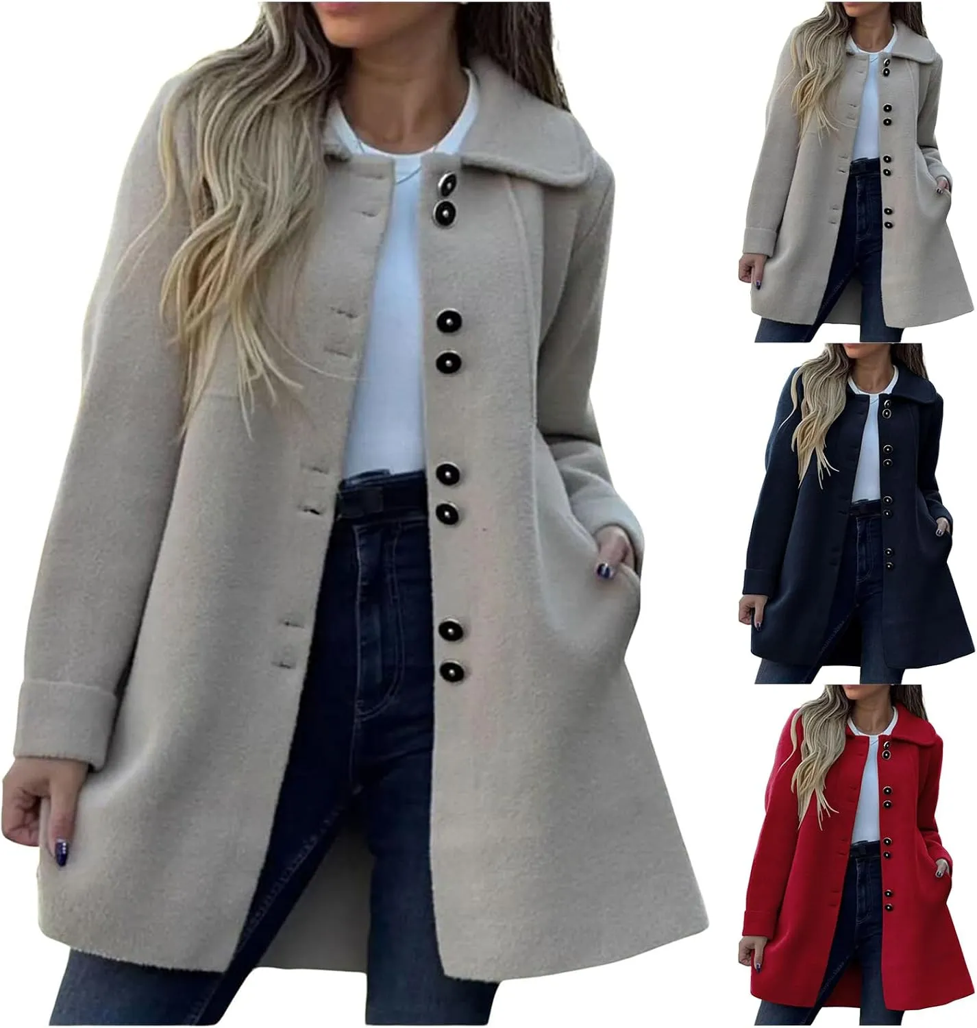 Womens Winter Coat Oversized Wool Blend Pea Coat Single Breasted Lapel Trench Coat Overcoat 2024