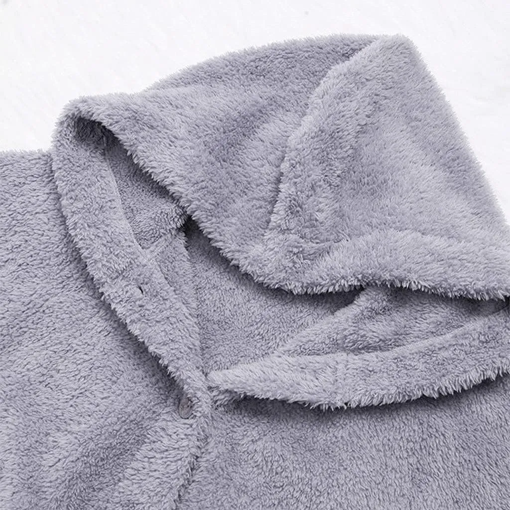 Womens Winter Coats Oversized Fleece Hooded Coat Casual Loose Button Cardigan Jackets Warm Pajama Outdoor