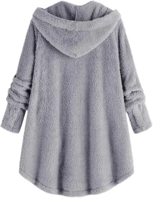 Womens Winter Coats Oversized Fleece Hooded Coat Casual Loose Button Cardigan Jackets Warm Pajama Outdoor