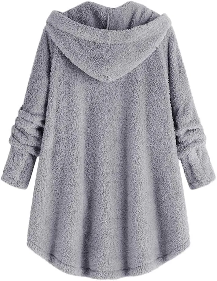 Womens Winter Coats Oversized Fleece Hooded Coat Casual Loose Button Cardigan Jackets Warm Pajama Outdoor