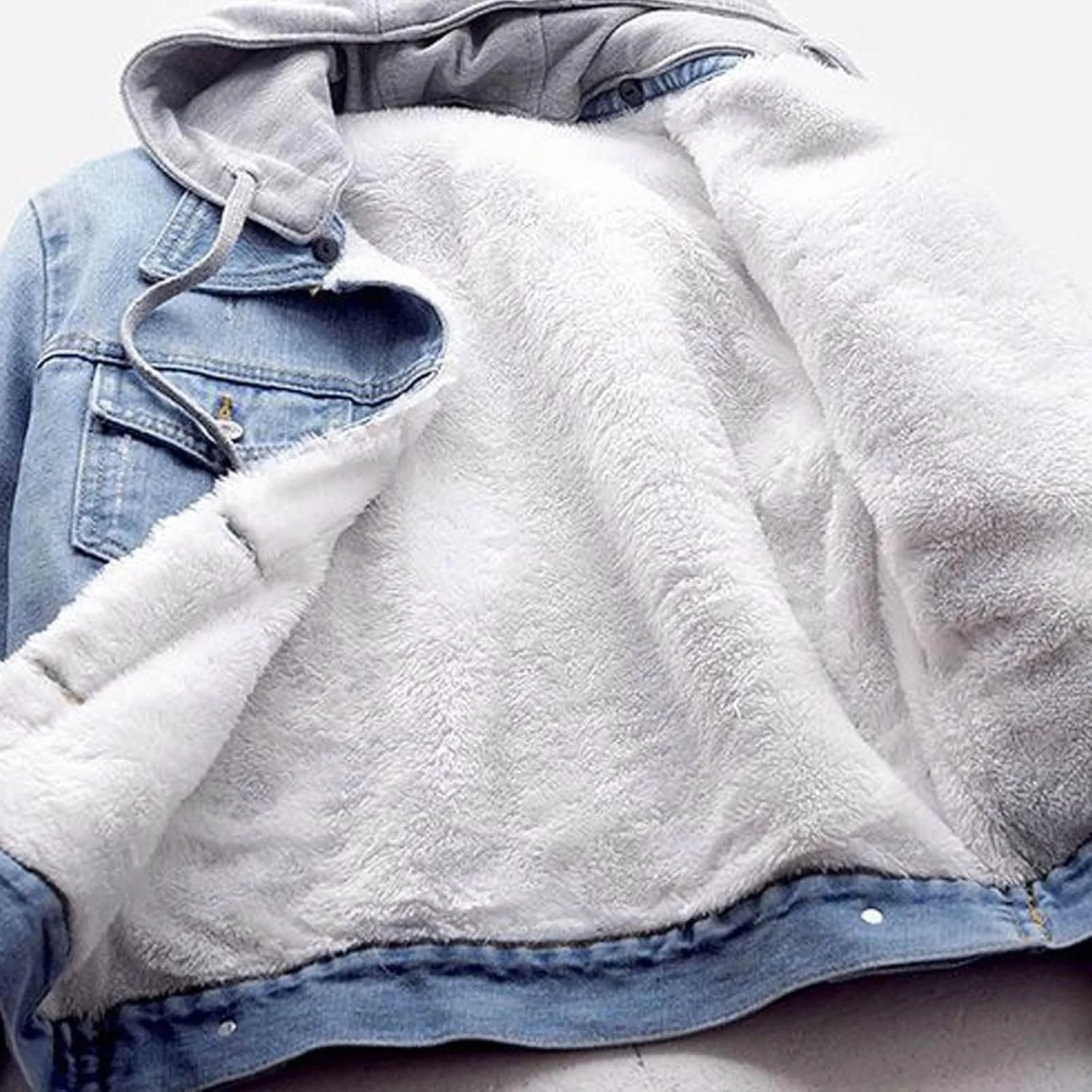 Women's Winter Detachable Hoodie Sherpa Fur Fleece Lined Denim Jean Trucker Jacket Coat