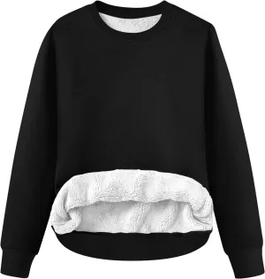 Women's Winter Fleece Sherpa Lined Sweatshirt Crewneck Long Sleeve Thermal Shirts Cute Pullover Outfits Clothes 2024